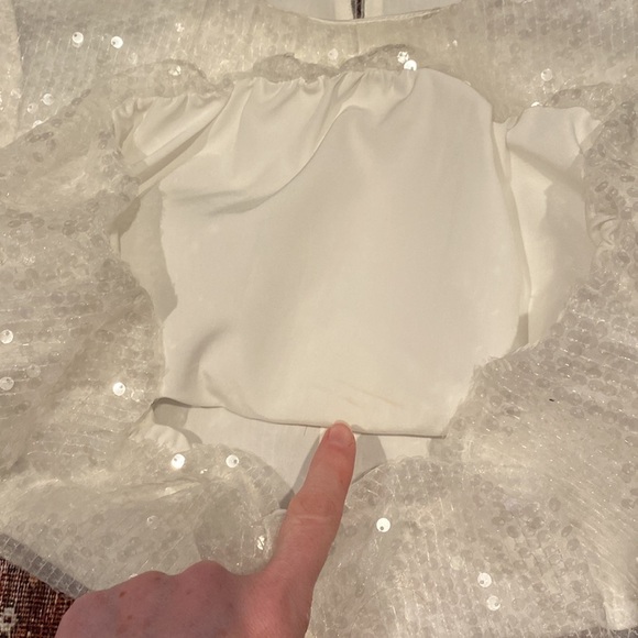 WAYF White Sequin Balloon Sleeve Top Fully Lined Size M - Picture 7 of 13